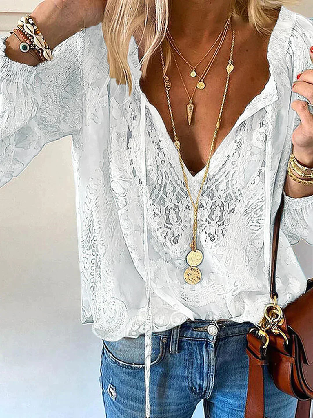 Blouse Femme Chic Détails en Dentelle 4