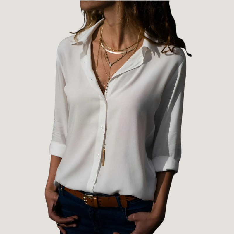 Blouse Femme Chic en Mélange Polyester Coton Doux et Respirant 0