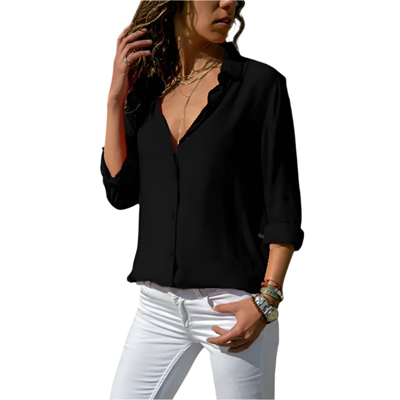 Blouse Femme Décolleté V à Boutons en Chiffon Léger 0