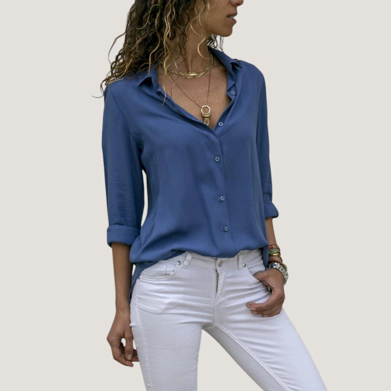 Blouse Femme Décolleté V à Boutons en Chiffon Léger 1