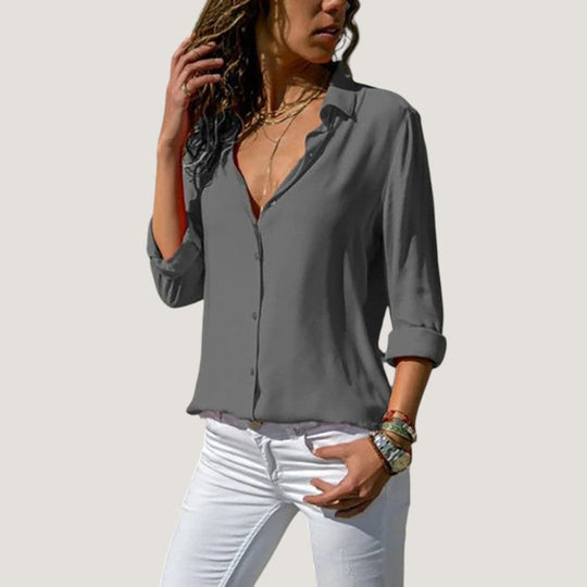 Blouse Femme Décolleté V à Boutons en Chiffon Léger 2
