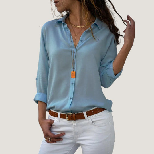 Blouse Femme Décolleté V à Boutons en Chiffon Léger 4