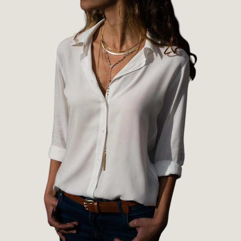 Blouse Femme Décolleté V à Boutons en Chiffon Léger 6