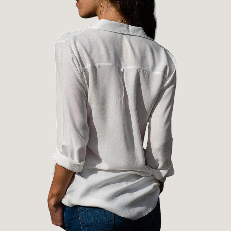 Blouse Femme Décolleté V à Boutons en Chiffon Léger 7
