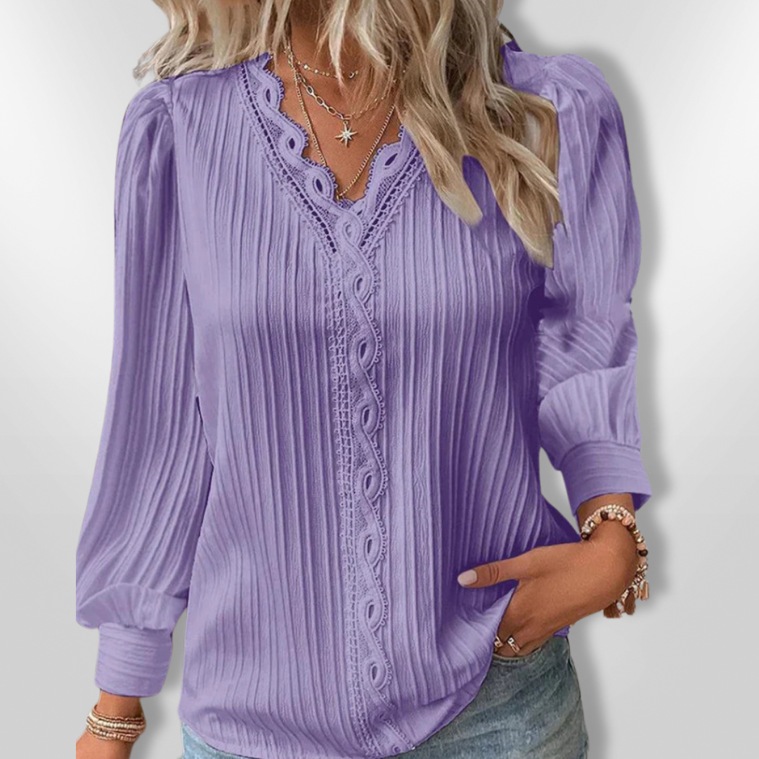 Blouse Femme Élégante Mousseline Détails en Dentelle 2