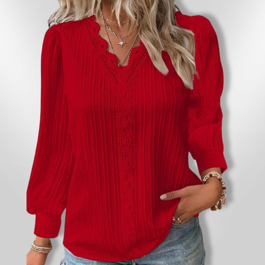 Blouse Femme Élégante Mousseline Détails en Dentelle 4