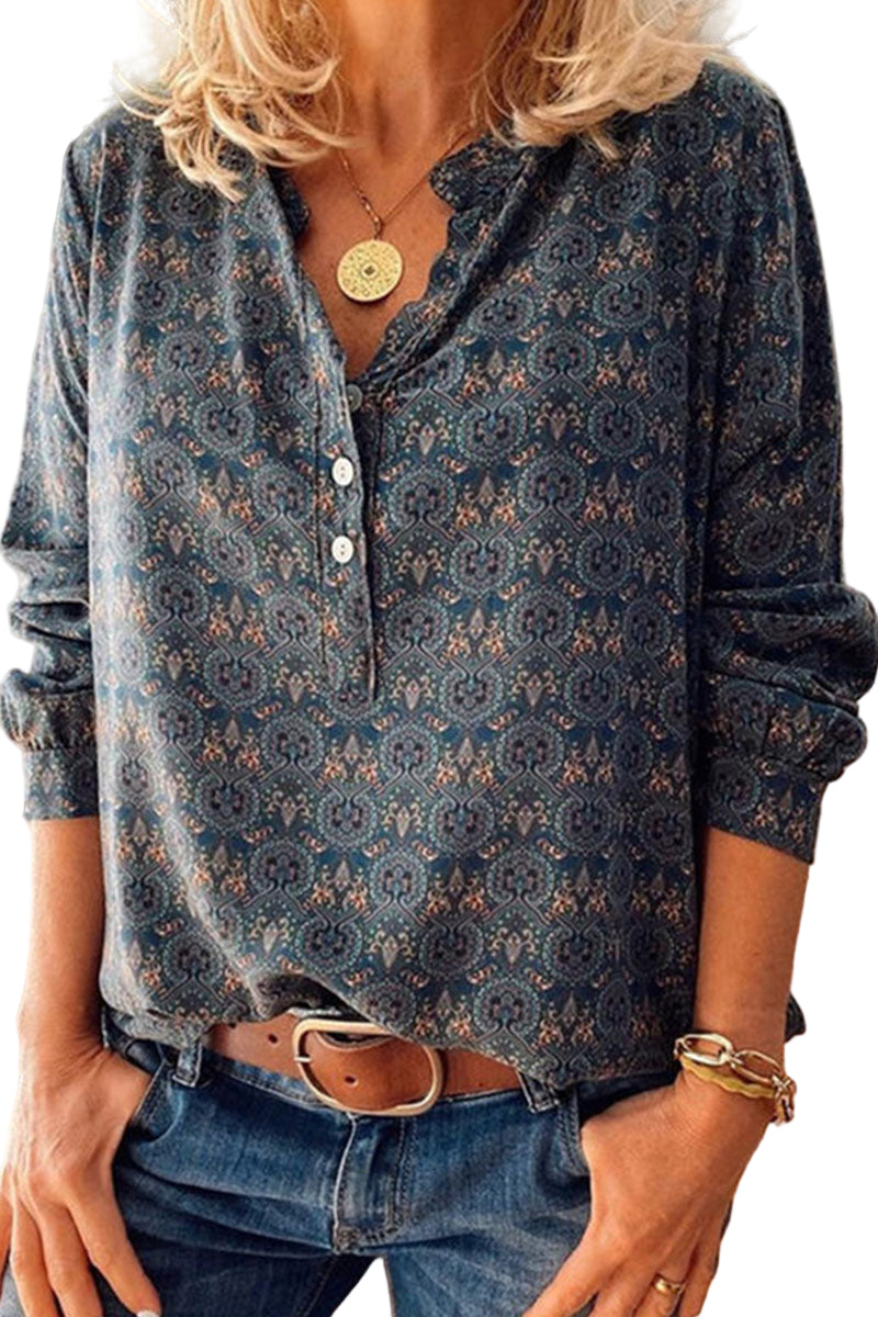 Blouse Femme Imprimée avec Encolure Découpée 0