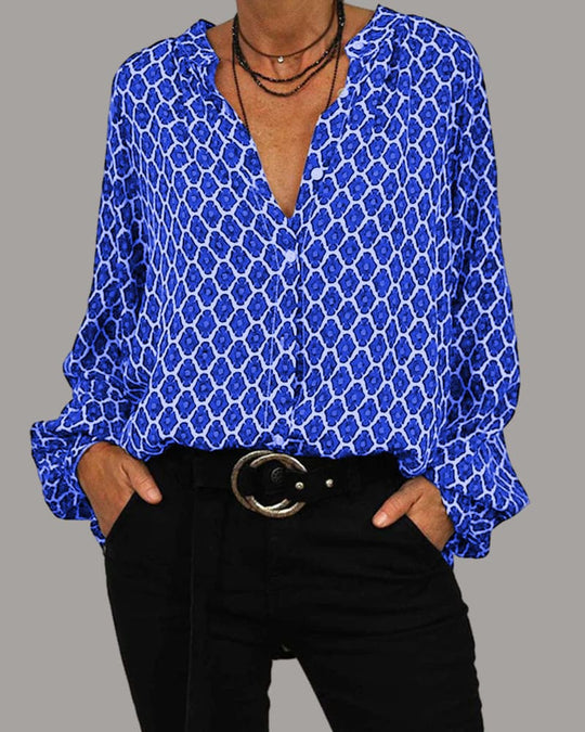 Blouse Femme Manches Longues Motif Géométrique Coton Mixte 4