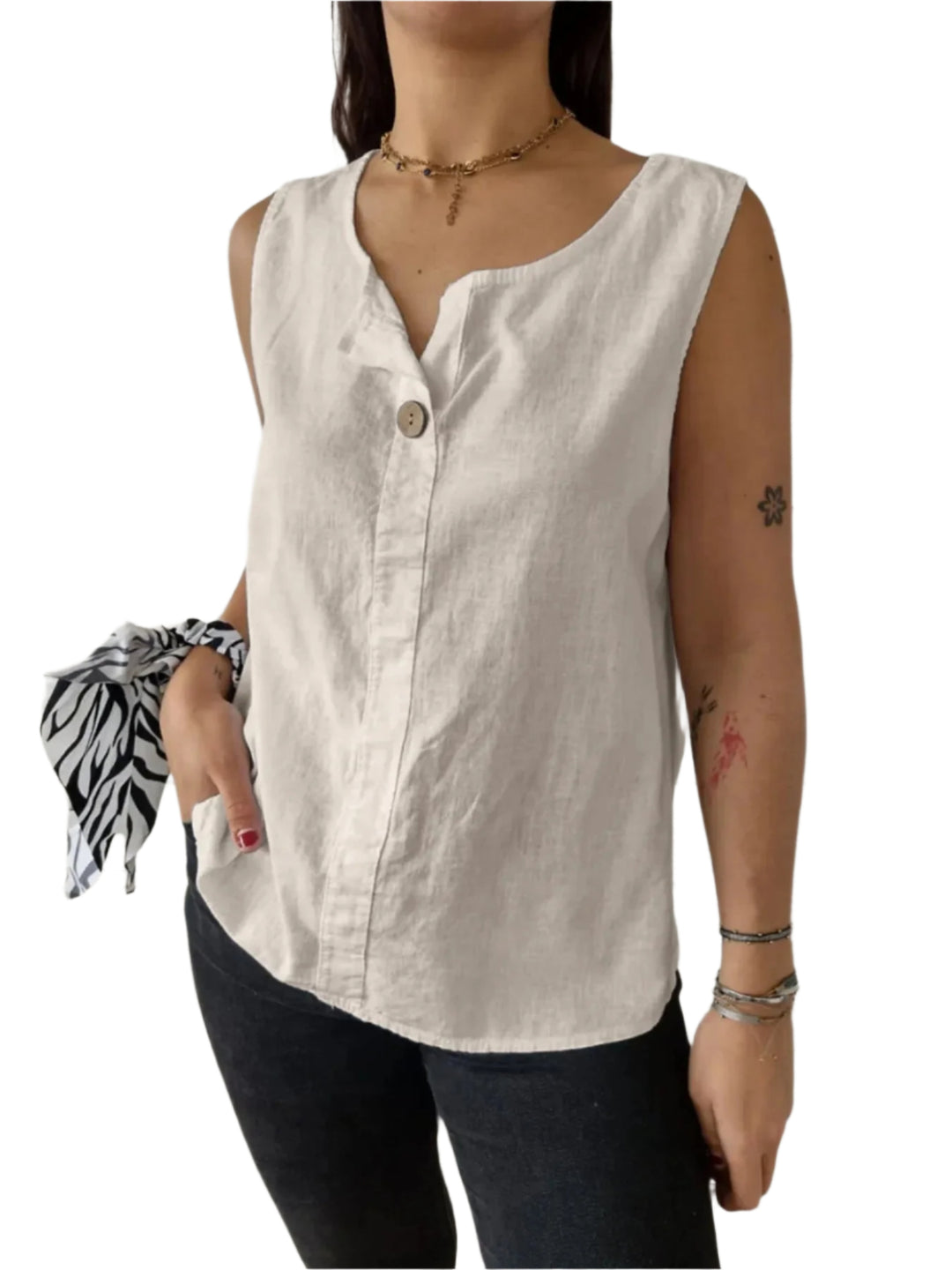 Blouse Femme Sans Manches Lin Ample 100% Polyester 0