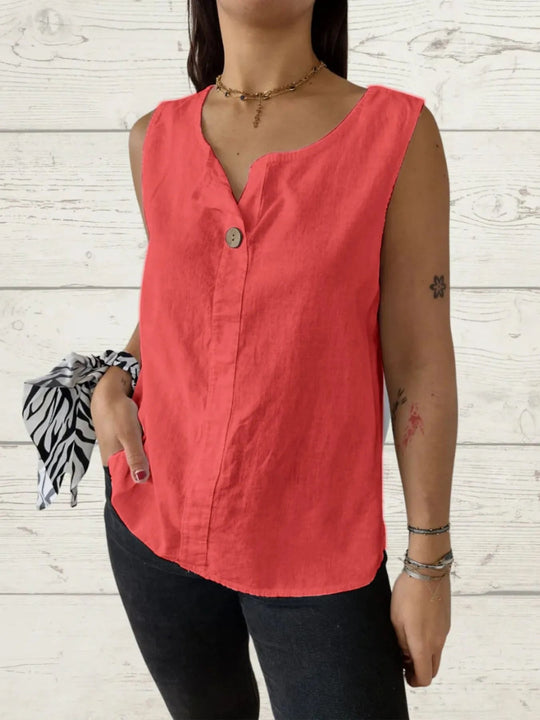 Blouse Femme Sans Manches Lin Ample 100% Polyester 10