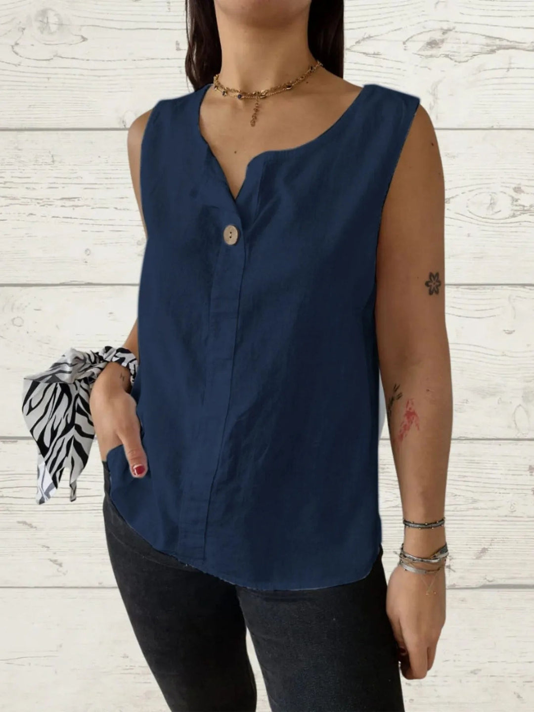 Blouse Femme Sans Manches Lin Ample 100% Polyester 11