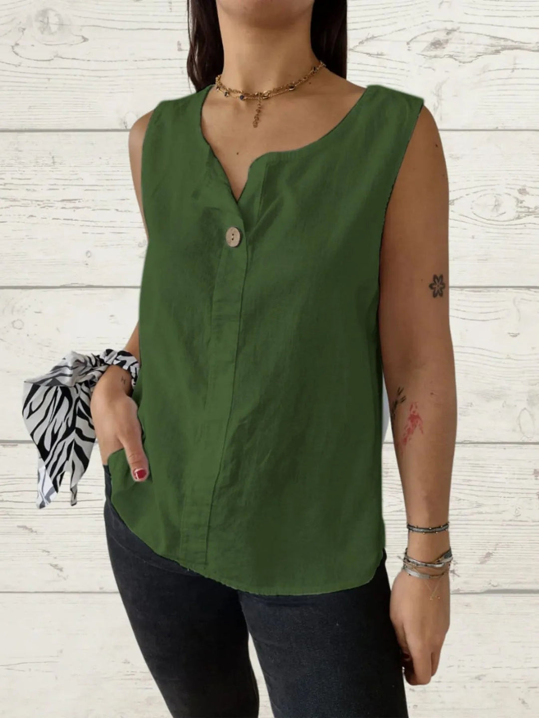 Blouse Femme Sans Manches Lin Ample 100% Polyester 6