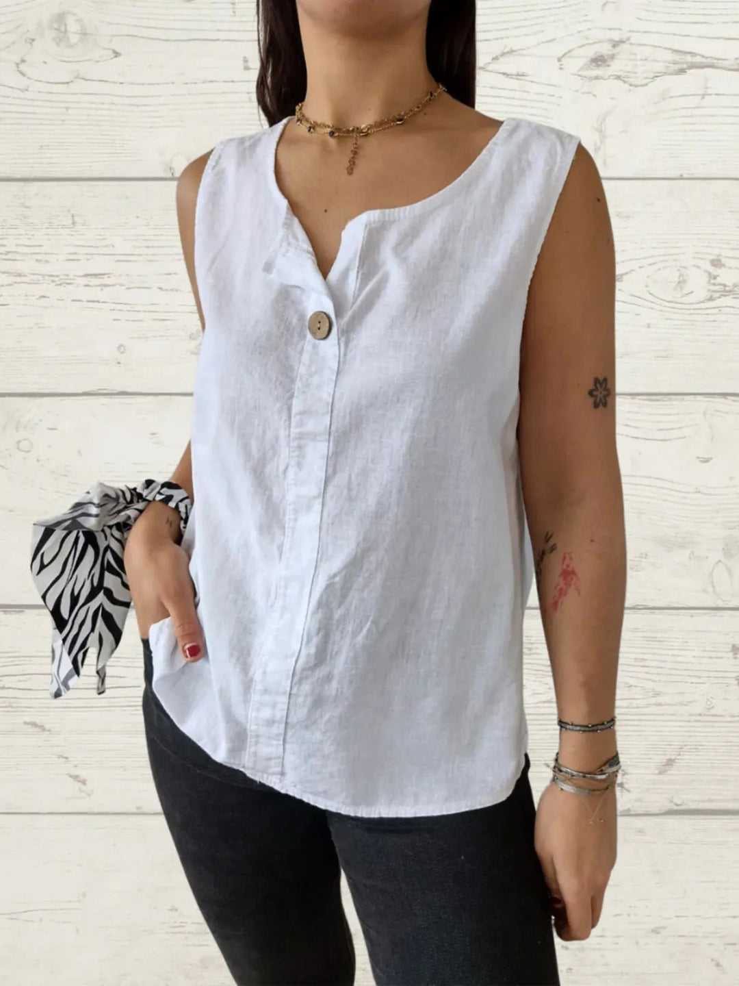 Blouse Femme Sans Manches Lin Ample 100% Polyester 9