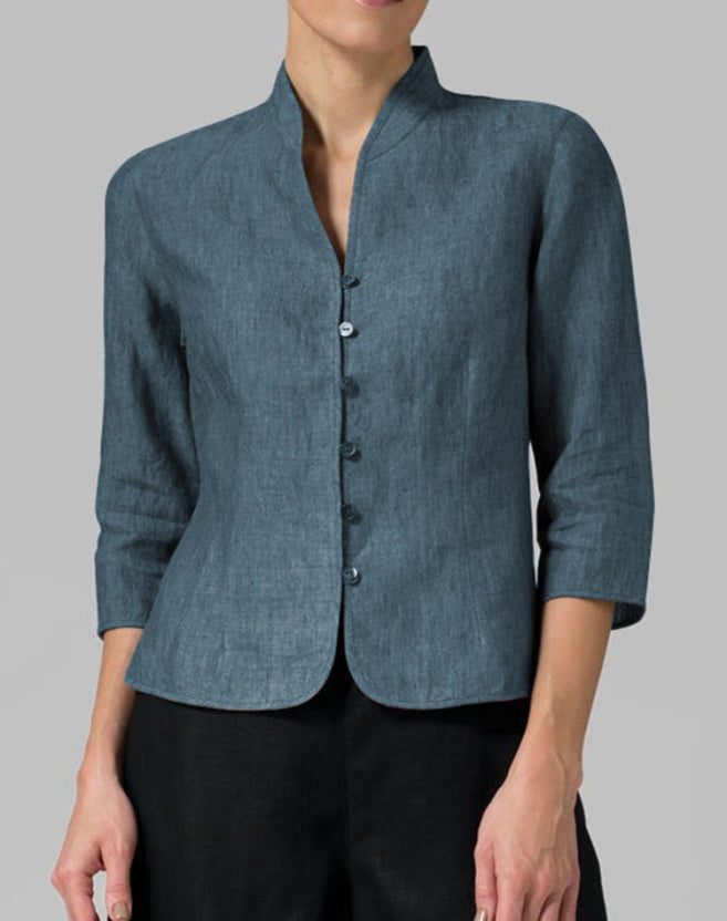 Blouse Femme à Col Montant en Chambray 2
