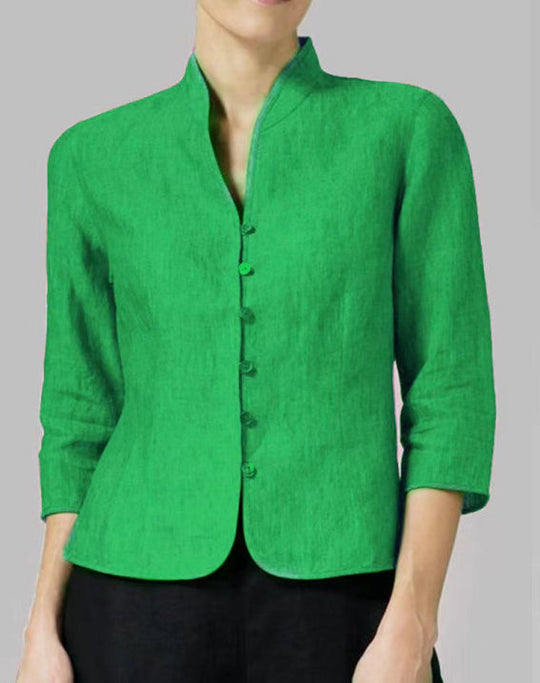 Blouse Femme à Col Montant en Chambray 3