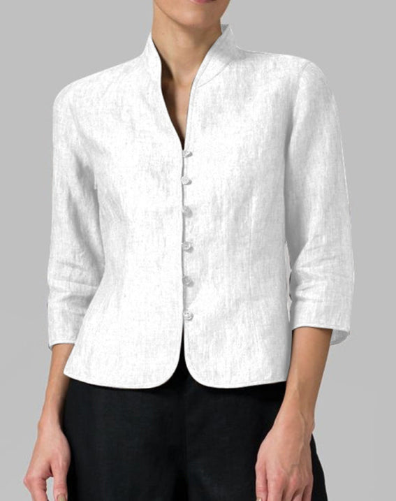 Blouse Femme à Col Montant en Chambray 4