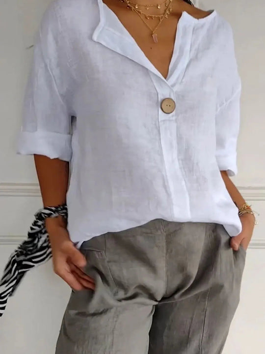 Blouse Femme à Col Noté en Mélange de Lin Grande Taille 11