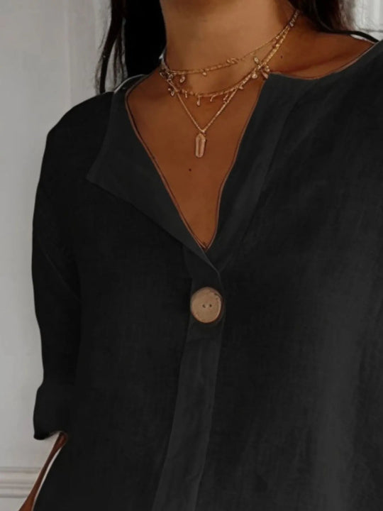 Blouse Femme à Col Noté en Mélange de Lin Grande Taille 5