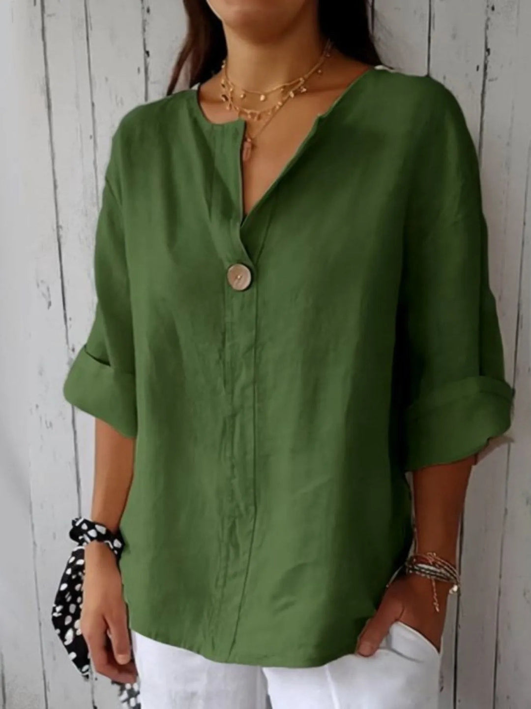 Blouse Femme à Col Noté en Mélange de Lin Grande Taille 6