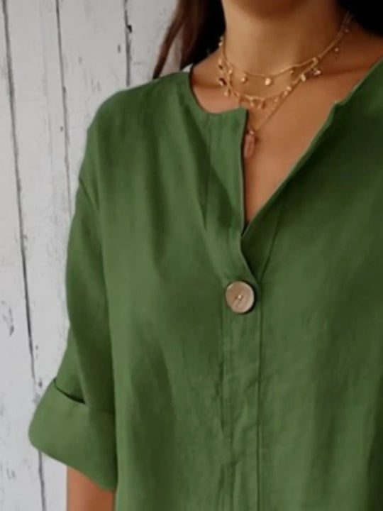 Blouse Femme à Col Noté en Mélange de Lin Grande Taille 7