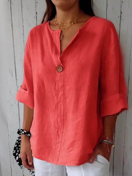 Blouse Femme à Col Noté en Mélange de Lin Grande Taille 9