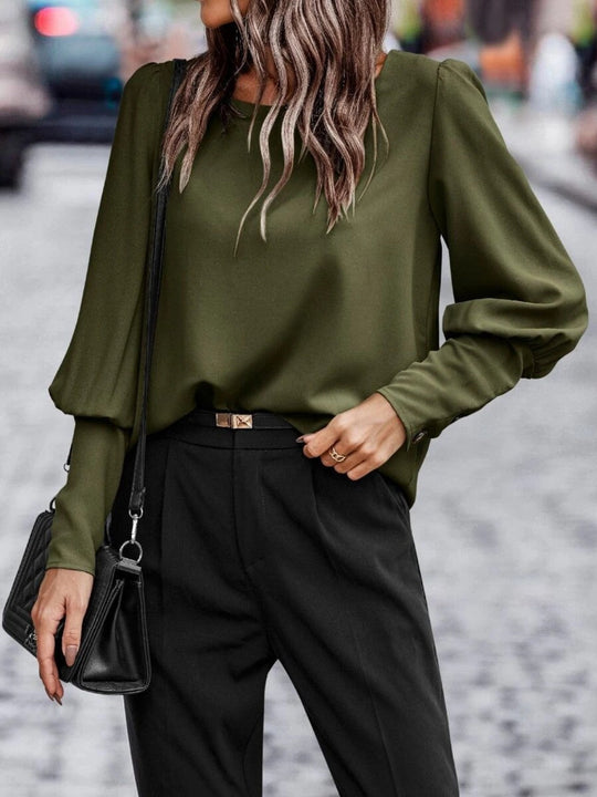 Blouse Femme à Manches Lanternes Col Rond en Polyester 2