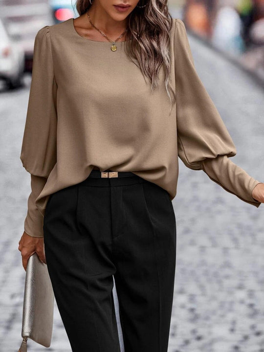 Blouse Femme à Manches Lanternes Col Rond en Polyester 3