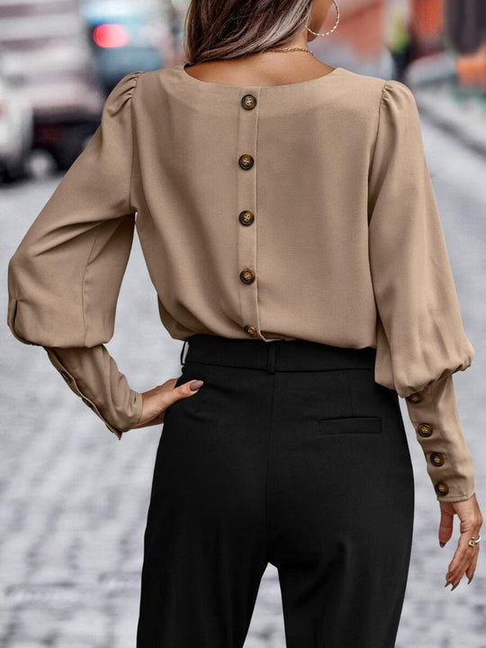 Blouse Femme à Manches Lanternes Col Rond en Polyester 5