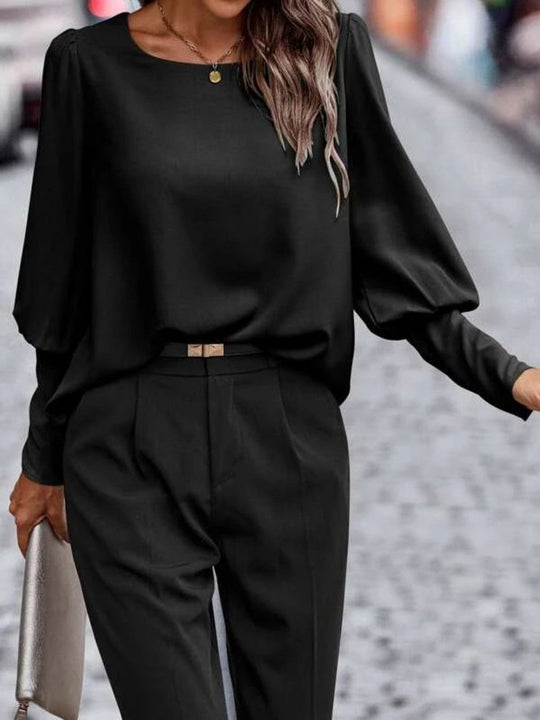 Blouse Femme à Manches Lanternes Col Rond en Polyester 7