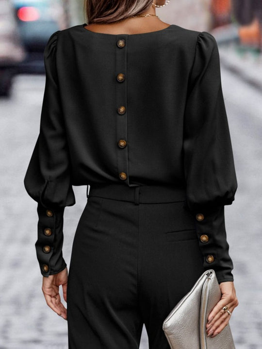 Blouse Femme à Manches Lanternes Col Rond en Polyester 8