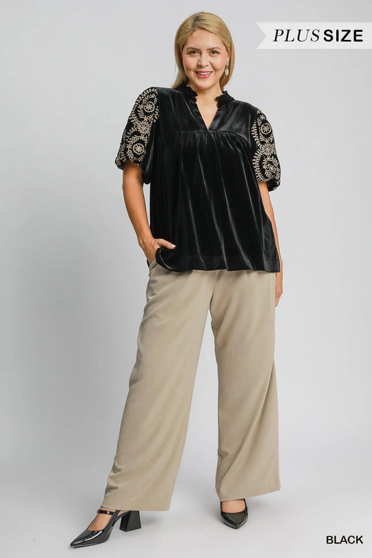 Blouse en Velours à Manches Brodées pour Femmes 4