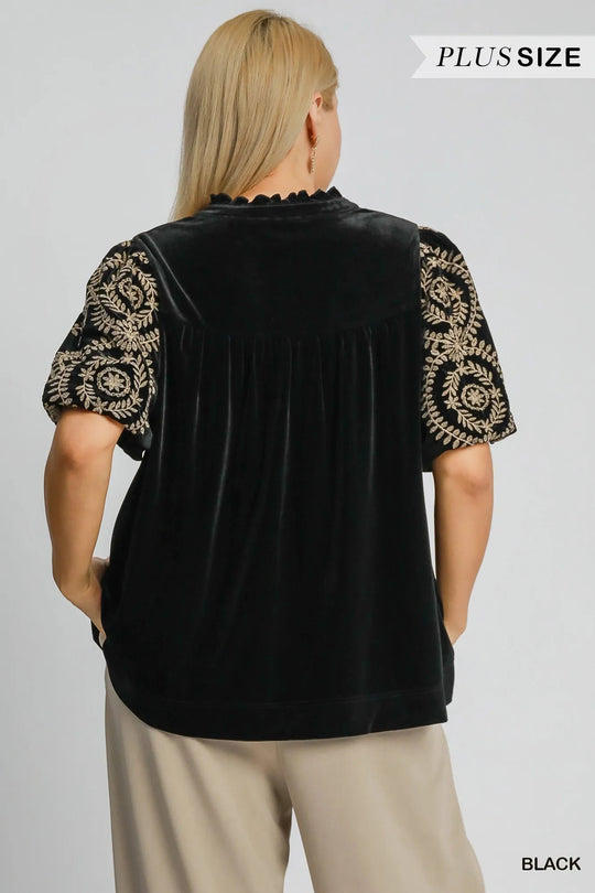 Blouse en Velours à Manches Brodées pour Femmes 7