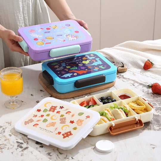 Boîte à lunch ludique à thème animalier avec compartiments multiples pour enfants et adultes 1