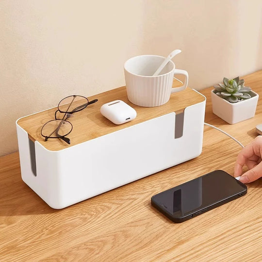Boîte de Rangement Pratique pour Câbles avec Couvercle et Gestion Discrète des Prises 3