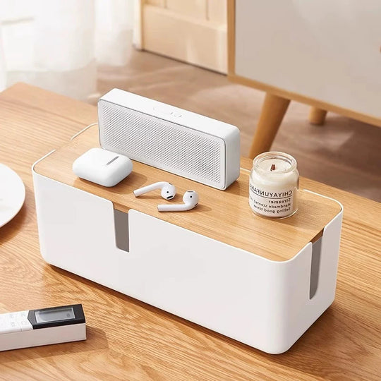 Boîte de Rangement Pratique pour Câbles avec Couvercle et Gestion Discrète des Prises 4