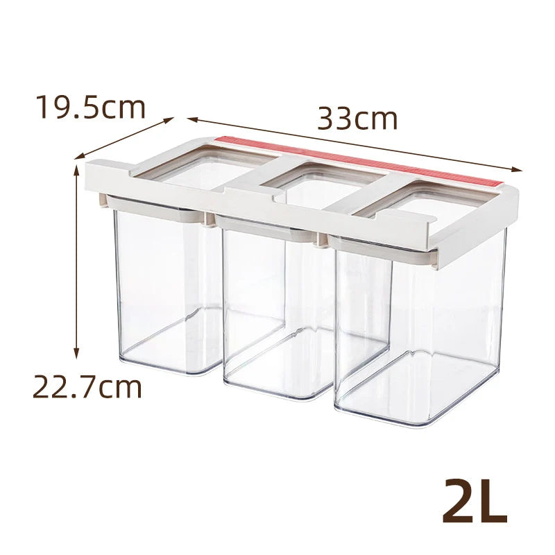 Boîte de rangement à trois compartiments avec couvercle doseur pour cuisine 5