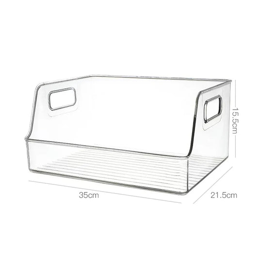 Boîte de rangement transparente avec façade inclinée et poignées intégrées 0
