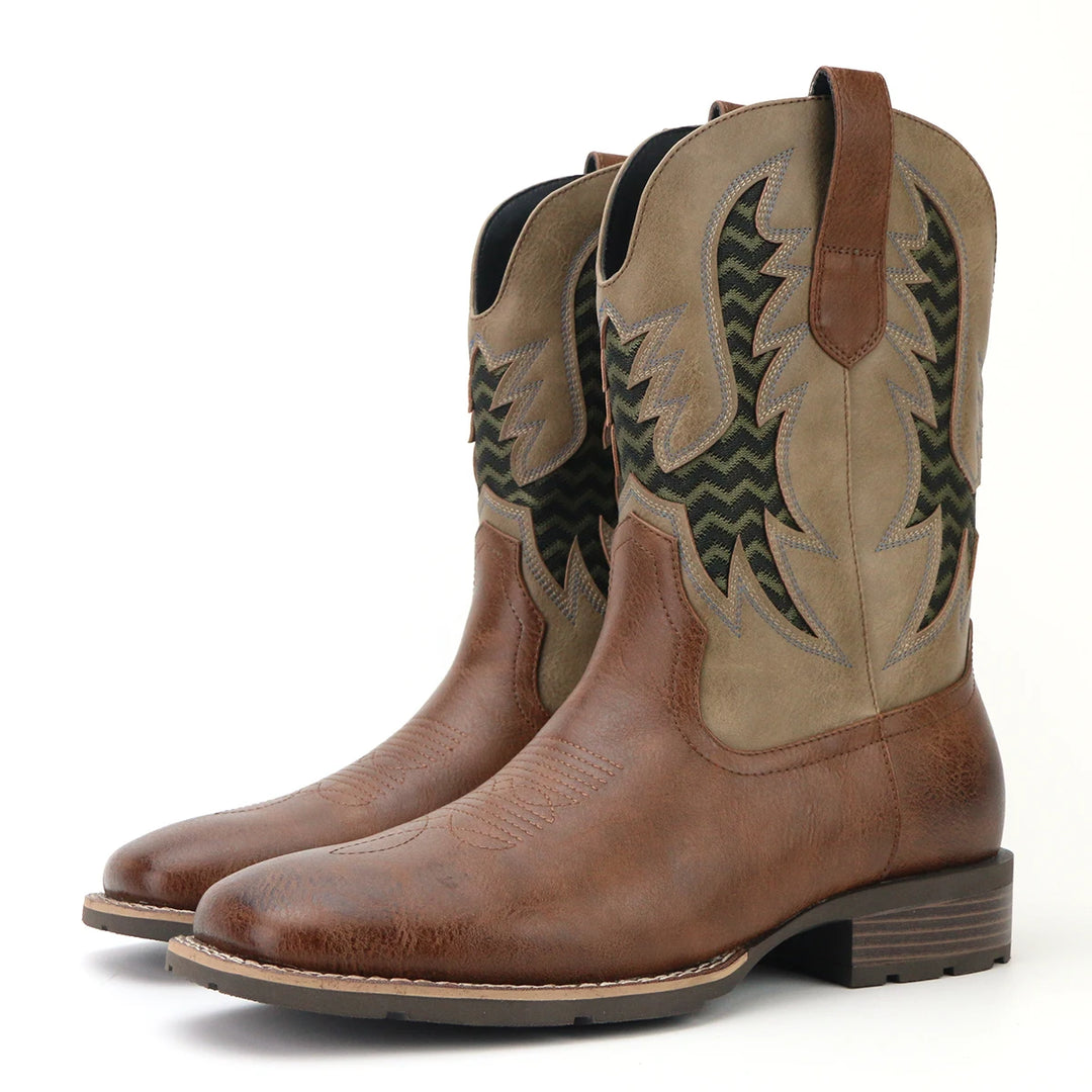 Bottes Cowboy Homme Vintage Brodées Cuir Textile 0