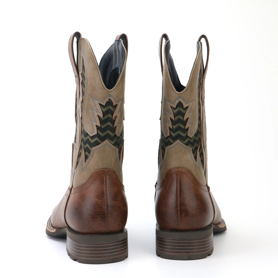 Bottes Cowboy Homme Vintage Brodées Cuir Textile 1