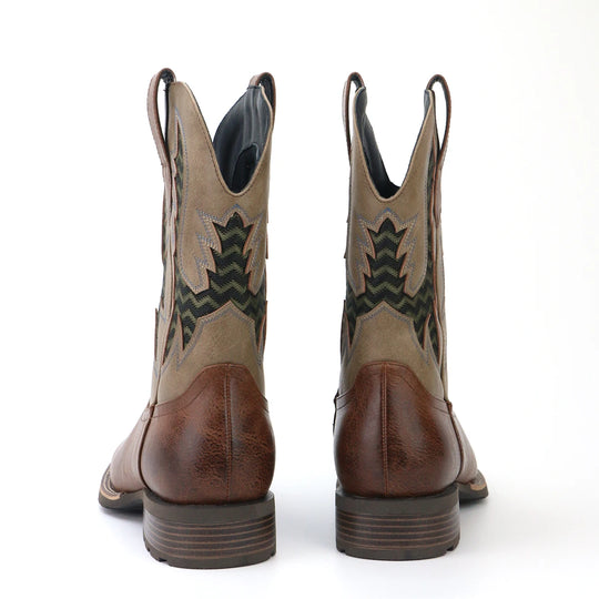 Bottes Cowboy Homme Vintage Brodées Cuir Textile 1