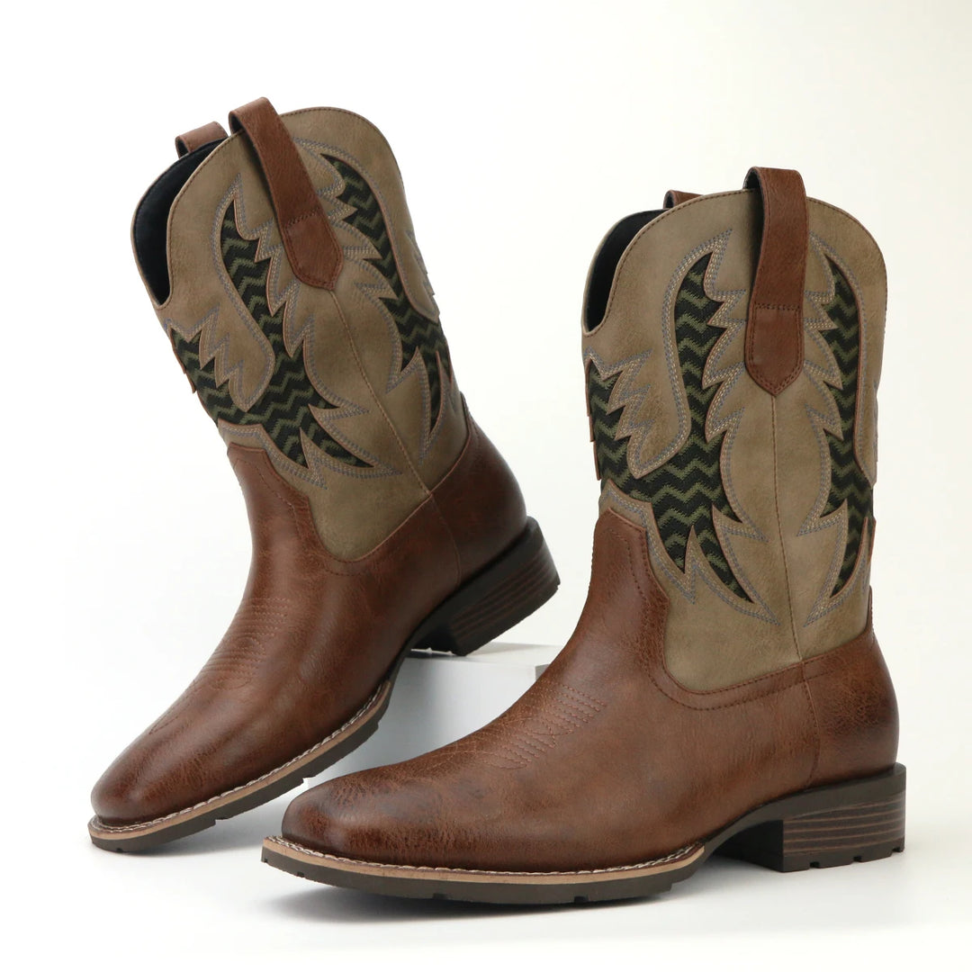 Bottes Cowboy Homme Vintage Brodées Cuir Textile 3