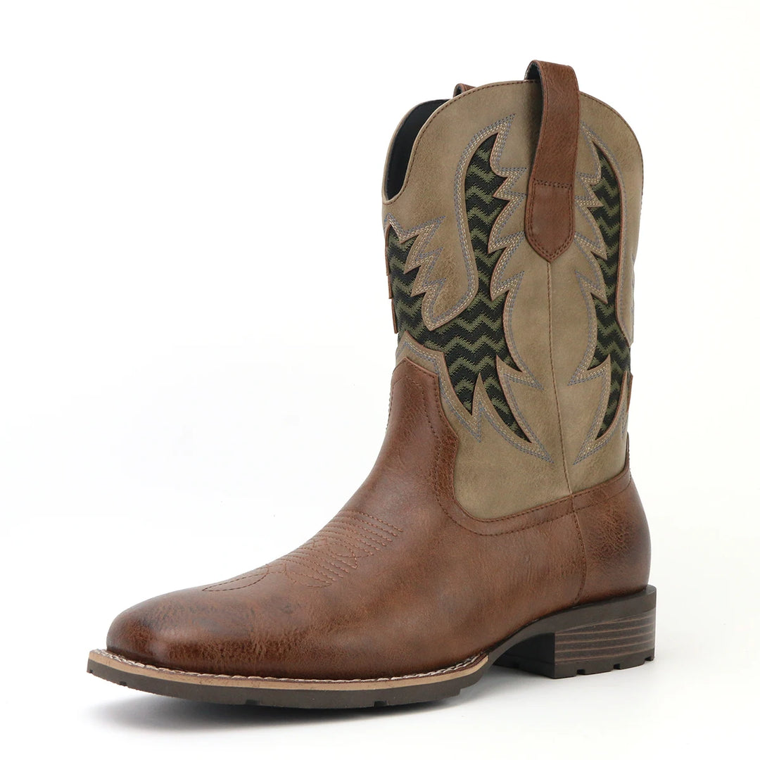 Bottes Cowboy Homme Vintage Brodées Cuir Textile 4