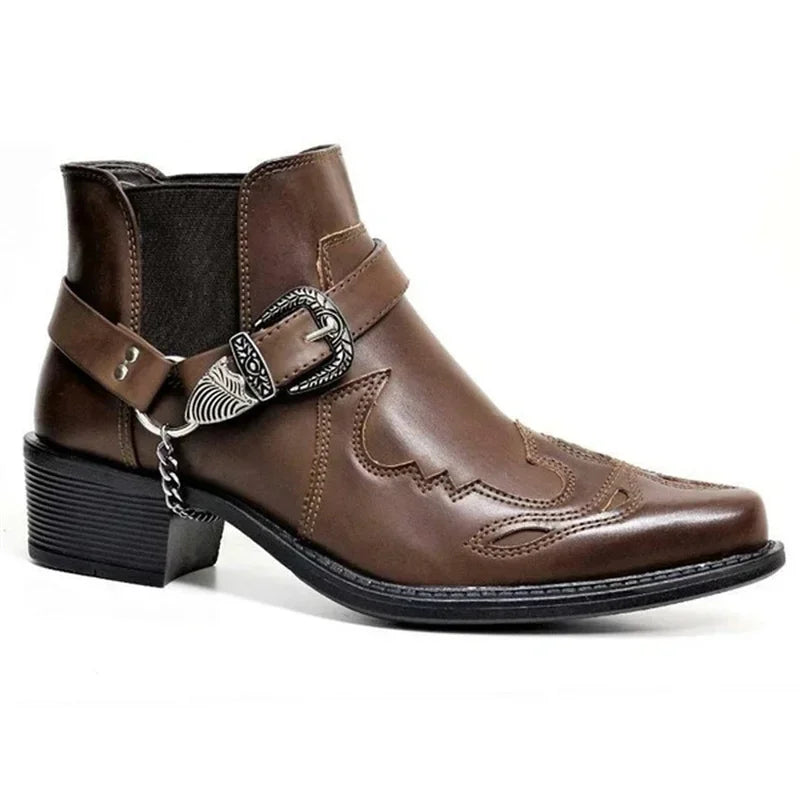 Bottes Cowboy Homme Vintage Cuir Avec Chaîne Et Boucle 2