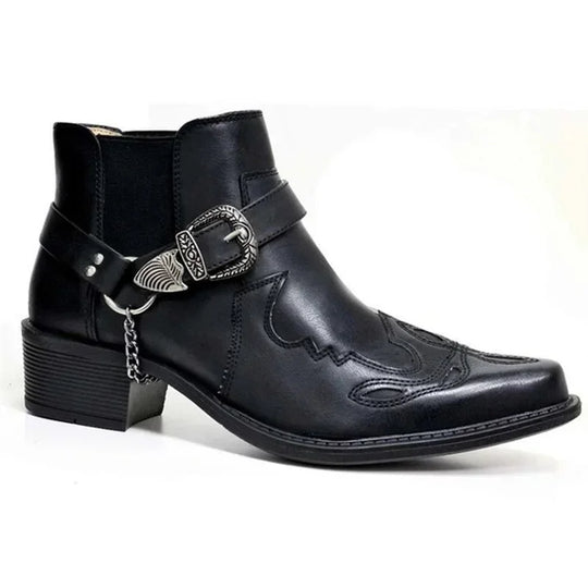 Bottes Cowboy Homme Vintage Cuir Avec Chaîne Et Boucle 3