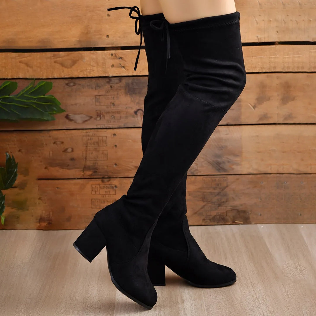 Bottes Femmes Au-Delà Du Genou En Suède À Talon Bloc 1