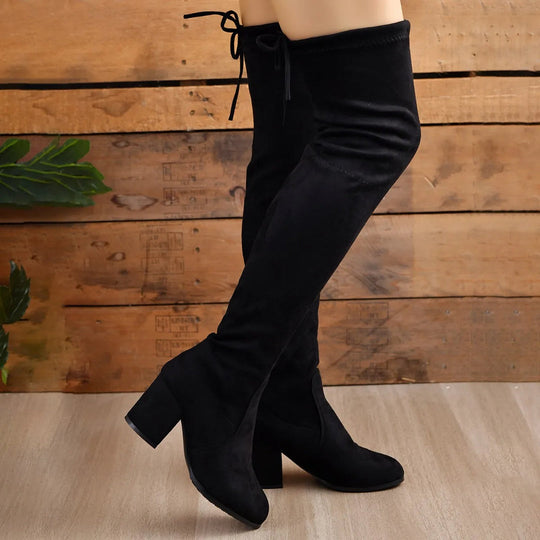 Bottes Femmes Au-Delà Du Genou En Suède À Talon Bloc 1