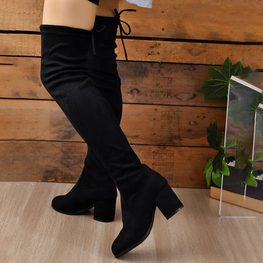 Bottes Femmes Au-Delà Du Genou En Suède À Talon Bloc 2