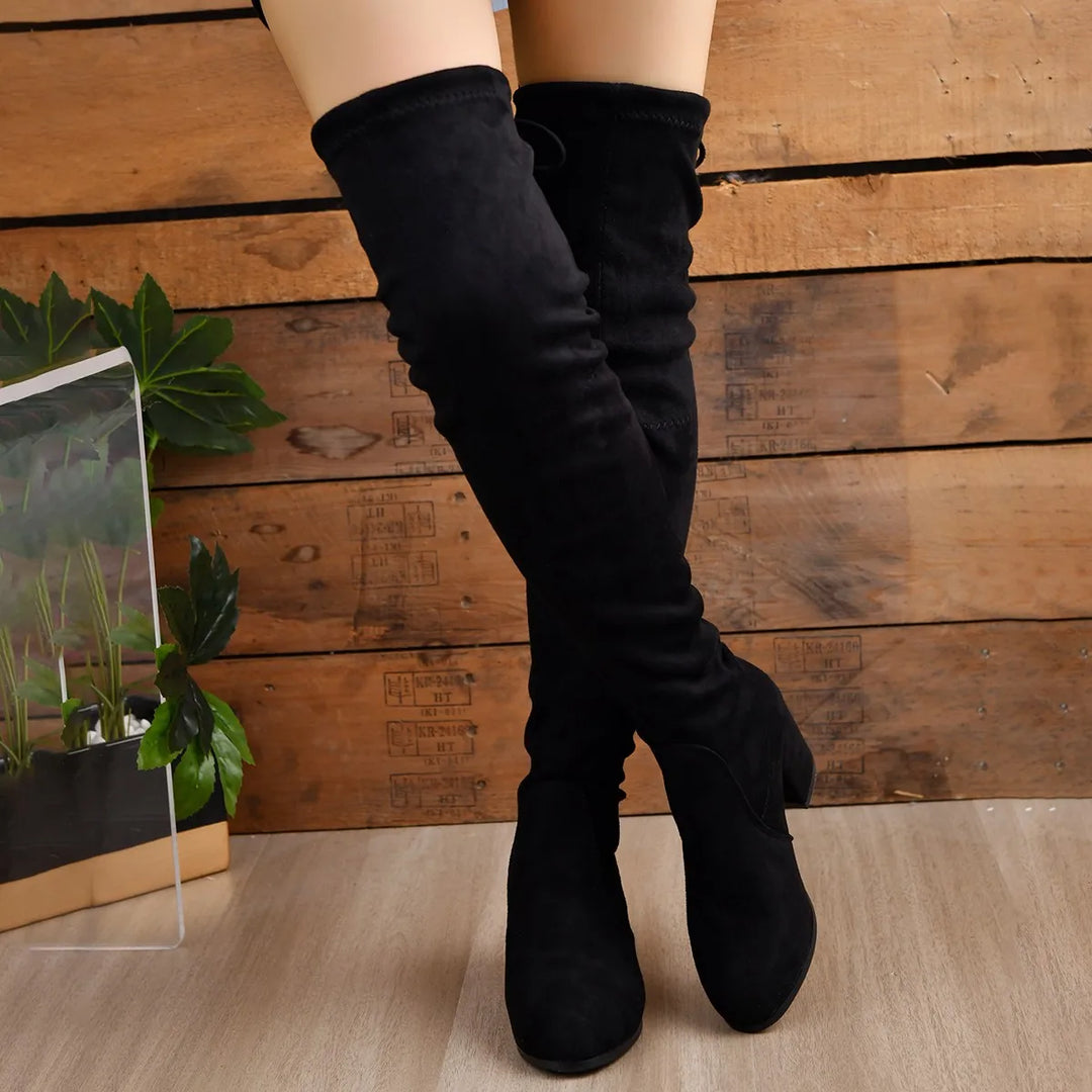 Bottes Femmes Au-Delà Du Genou En Suède À Talon Bloc 3