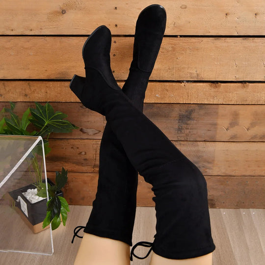 Bottes Femmes Au-Delà Du Genou En Suède À Talon Bloc 4