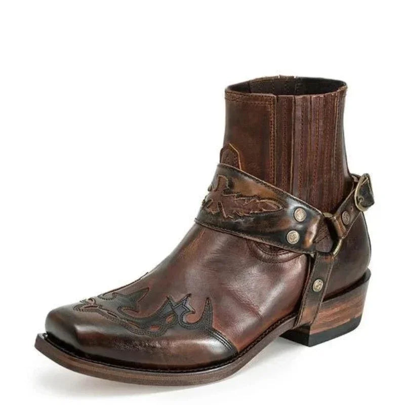 Bottes Homme Courtes Cuir Vintage avec Broderie 0